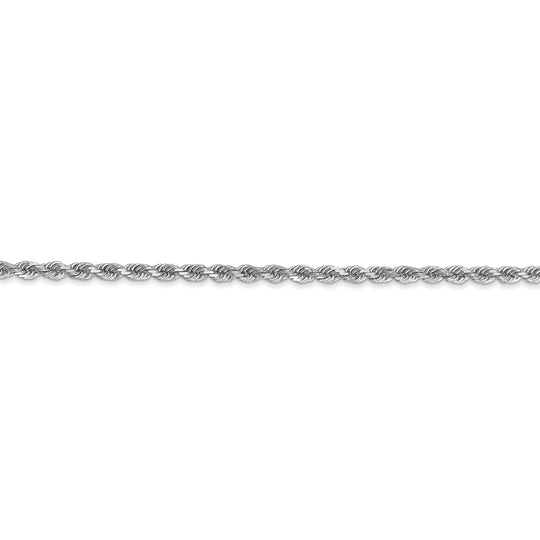Cadena de Cuerda en Oro Blanco de 10k, 18 pulgadas, 2.25 mm, Corte Diamante con Baño de Rodio y Broche Langosta