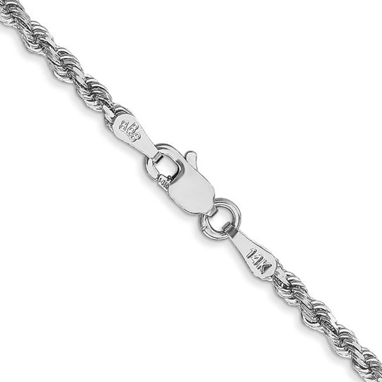 Cadena de Oro Blanco de 10K – 16 pulgadas, 2.25 mm, Cuerda con Corte Diamante