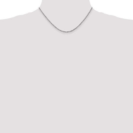 Cadena de Oro Blanco de 10K – 16 pulgadas, 2.25 mm, Cuerda con Corte Diamante