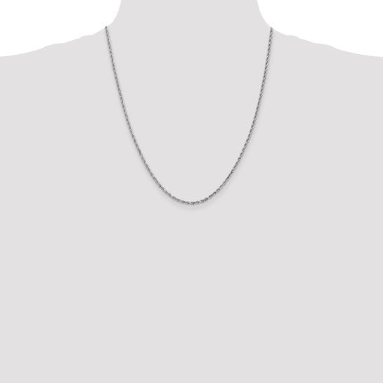 Cadena de Oro Blanco 14K – 22 pulgadas, 2.25 mm con Corte Diamantado Estilo Cuerda y Cierre de Langosta