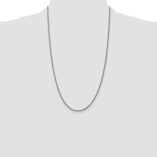 Cadena de Cuerda de Oro Blanco de 14K de 26 pulgadas y 2.25 mm con Cierre de Langosta