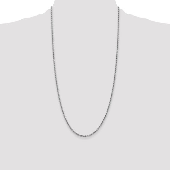 Cadena de Cuerda de Oro Blanco 14K de 28 Pulgadas y 2.25 mm con Corte de Diamante y Cierre de Langosta