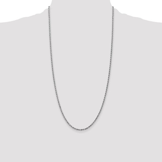 Cadena de Cuerda de Oro Blanco 14K de 28 Pulgadas y 2.25 mm con Corte de Diamante y Cierre de Langosta