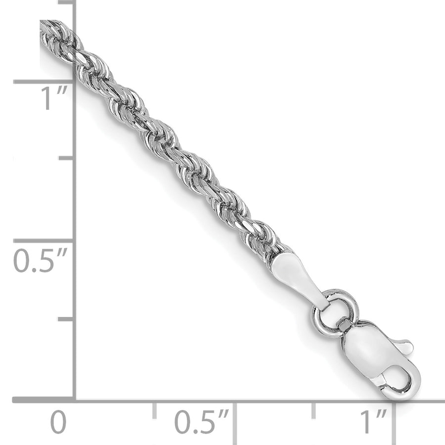 Pulsera de Cuerda Corte Diamante en Oro Blanco de 14K – 2.25 mm, 8 Pulgadas, con Broche Langosta