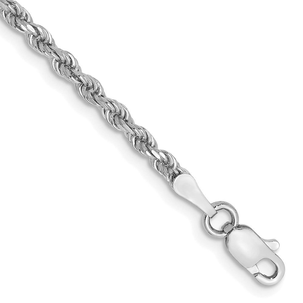 Cadena de Cuerda Diamantada de Oro Blanco de 14K – Pulsera de 7 pulgadas y 2.25 mm con Cierre Tipo Langosta