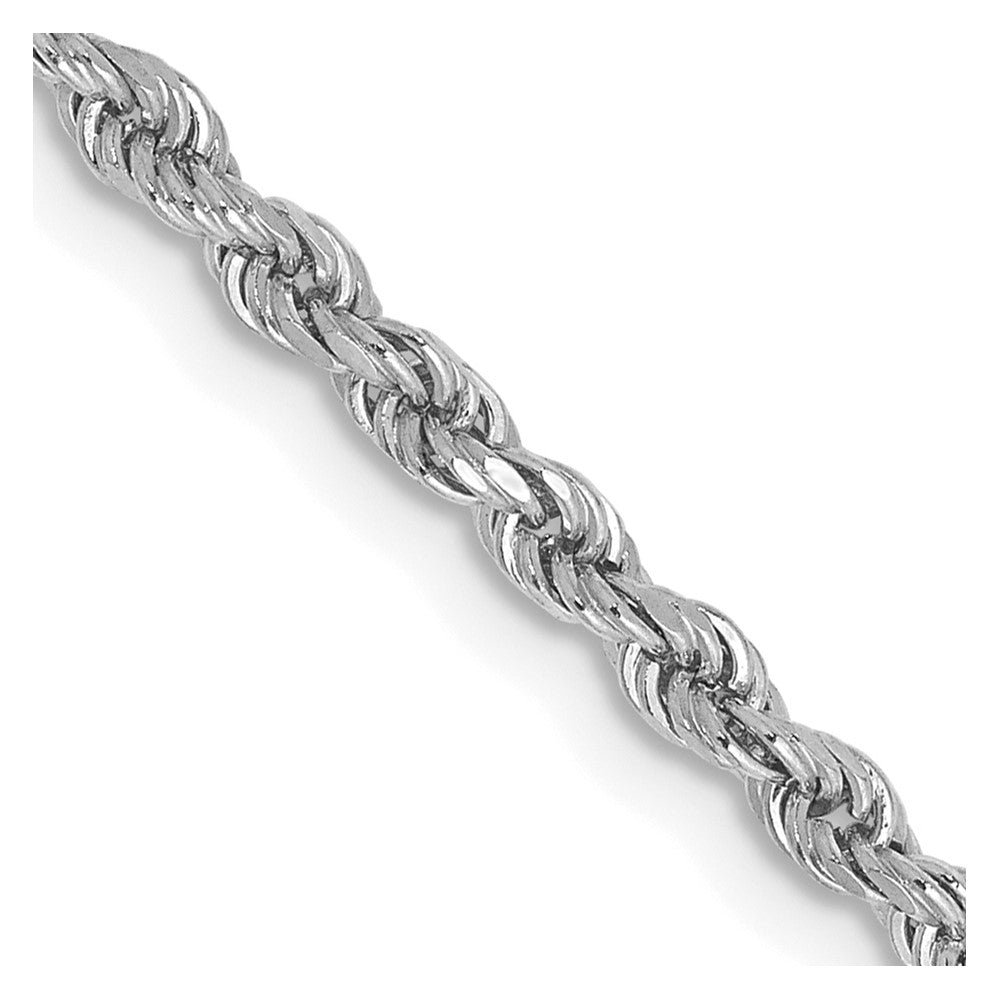 Cadena de Cuerda en Oro Blanco de 10k, 18 pulgadas, 2.25 mm, Corte Diamante con Baño de Rodio y Broche Langosta