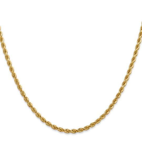  Cadena de Oro Amarillo de 14K — 26 pulgadas, 2.75 mm, Estilo Cuerda con Corte Diamante y Cierre de Langosta