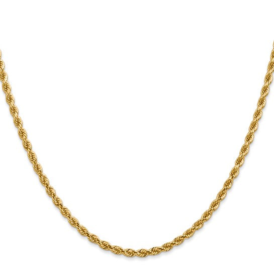 Cadena de Oro Amarillo de 14K, 36 Pulgadas, 2.75 mm, Estilo Cuerda con Corte Diamante y Cierre de Langosta