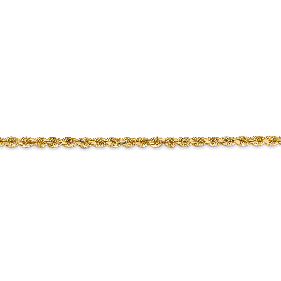  Cadena de Oro Amarillo de 14K — 26 pulgadas, 2.75 mm, Estilo Cuerda con Corte Diamante y Cierre de Langosta