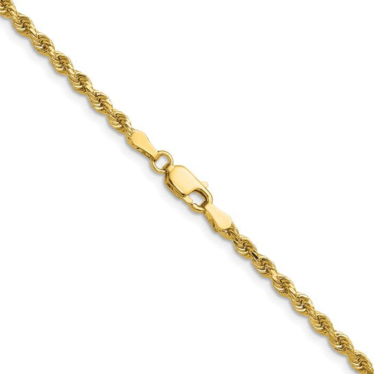  Cadena de Oro Amarillo de 14K — 26 pulgadas, 2.75 mm, Estilo Cuerda con Corte Diamante y Cierre de Langosta