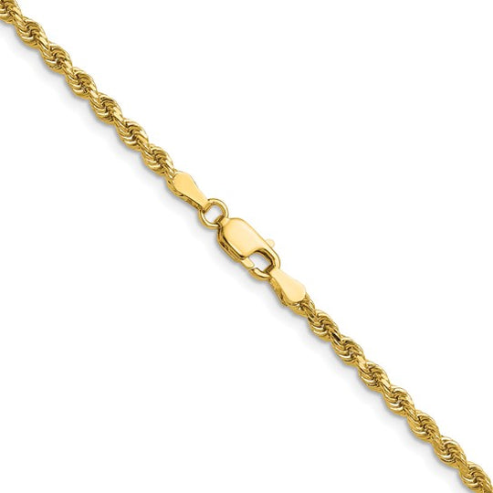  Cadena de Oro Amarillo de 14K — 26 pulgadas, 2.75 mm, Estilo Cuerda con Corte Diamante y Cierre de Langosta