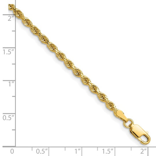  Cadena de Oro Amarillo de 14K — 26 pulgadas, 2.75 mm, Estilo Cuerda con Corte Diamante y Cierre de Langosta
