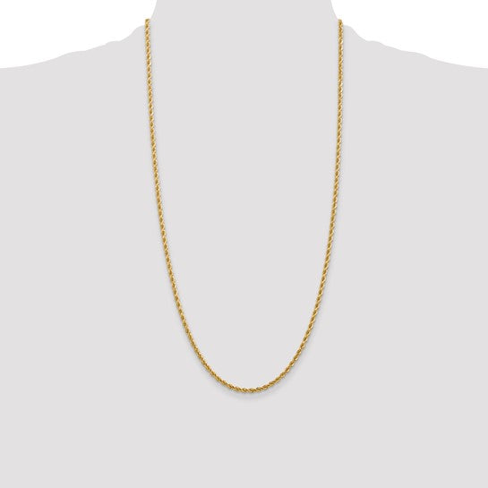  Cadena de Oro Amarillo de 14K — 26 pulgadas, 2.75 mm, Estilo Cuerda con Corte Diamante y Cierre de Langosta