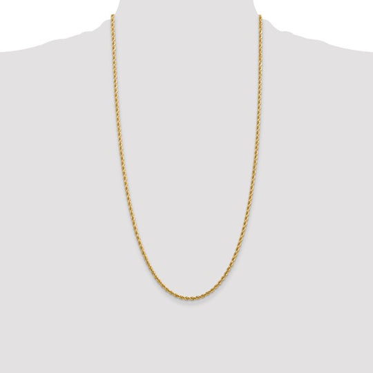  Cadena de Oro Amarillo de 14K — 26 pulgadas, 2.75 mm, Estilo Cuerda con Corte Diamante y Cierre de Langosta