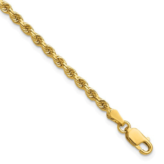 Cadena de cuerda cortada con diamante de 14k de 8 pulgadas y 2.75 mm con cierre de langosta