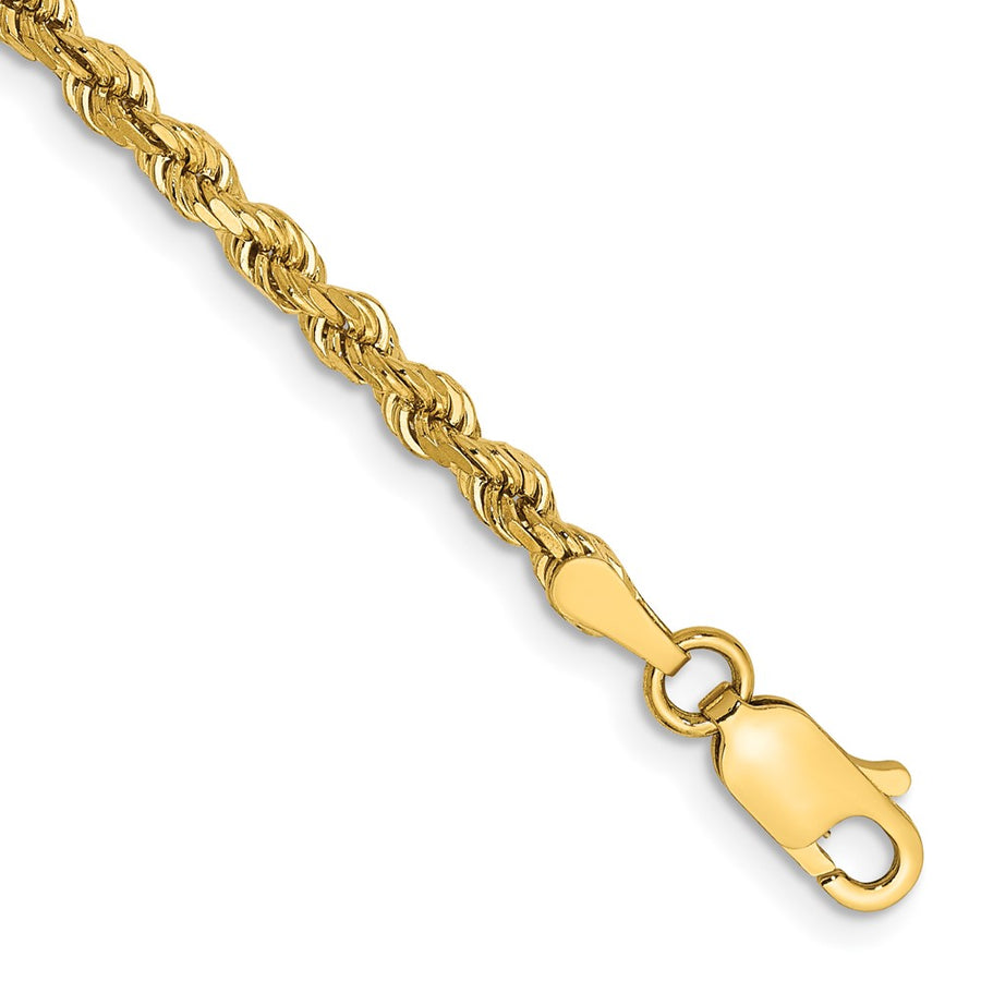 Tobillera de Cadena de Cuerda de Oro Amarillo de 14K de 9 Pulgadas y 2.75 mm con Broche de Langosta y Corte de Diamante