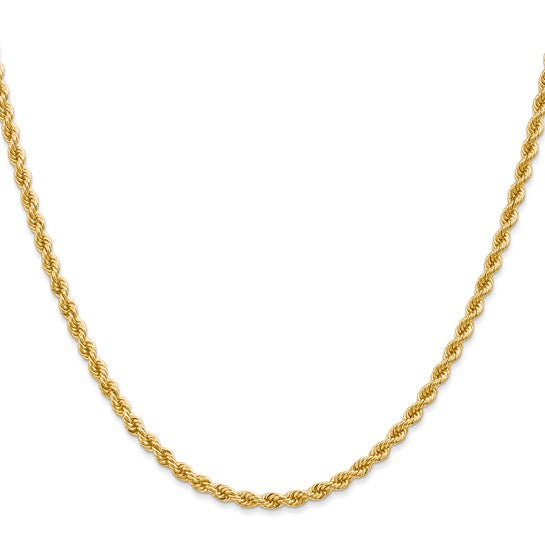 Cadena de Oro Amarillo 14K de 26 Pulgadas, 2.75mm, Rope Regular con Cierre de Langosta