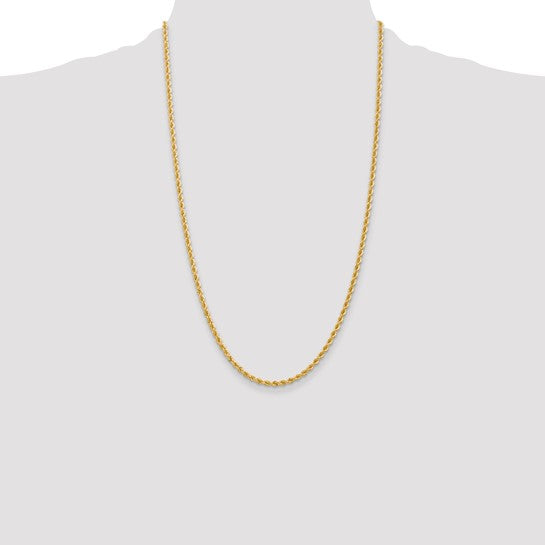 Cadena de Oro Amarillo 14K de 26 Pulgadas, 2.75mm, Rope Regular con Cierre de Langosta