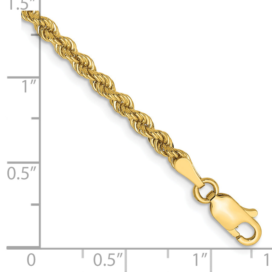 Cadena de Tobillera de Oro Amarillo 14K de 9 Pulgadas y 2.75 mm con Cierre de Lobster