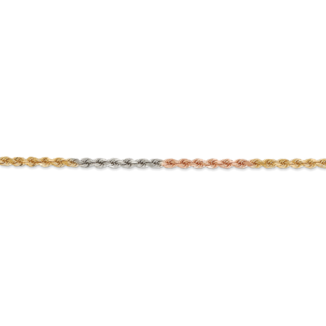 Cadena de Cuerda Tri-Color con Corte Diamantado de 14k, 16 pulgadas, 2.9 mm con Cierre de Langosta