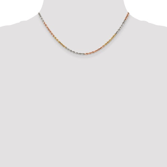 Cadena de Cuerda Tri-Color con Corte Diamantado de 14k, 16 pulgadas, 2.9 mm con Cierre de Langosta