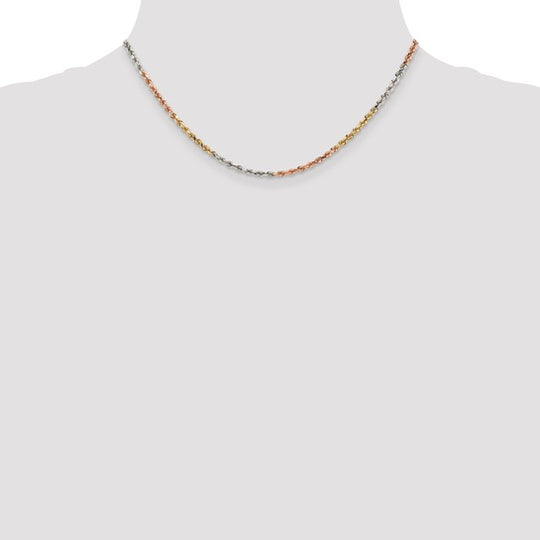 Cadena de Cuerda Tri-Color con Corte Diamantado de 14k, 16 pulgadas, 2.9 mm con Cierre de Langosta