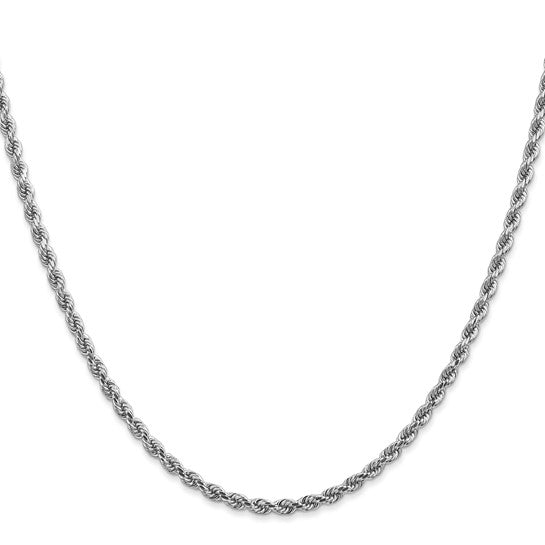 Cadena de Cuerda de 14k Oro Blanco de 2.75mm y 28 Pulgadas con Cierre de Langosta