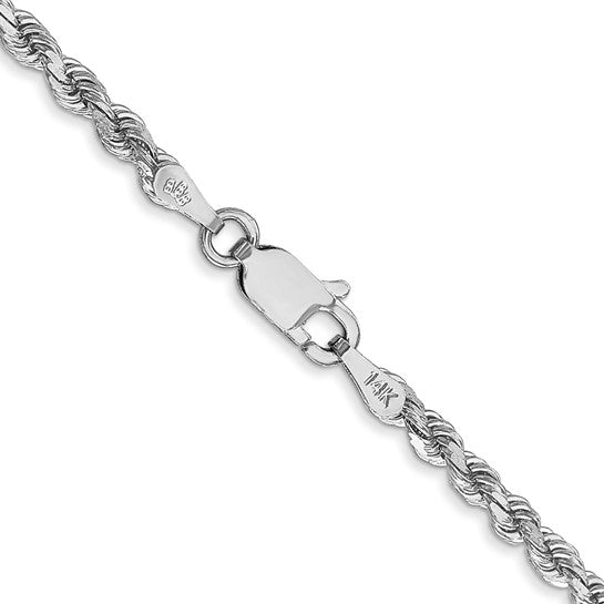 Cadena de Oro Blanco 10K – 2.75 mm, 24” Estilo Cuerda Corte Diamantado