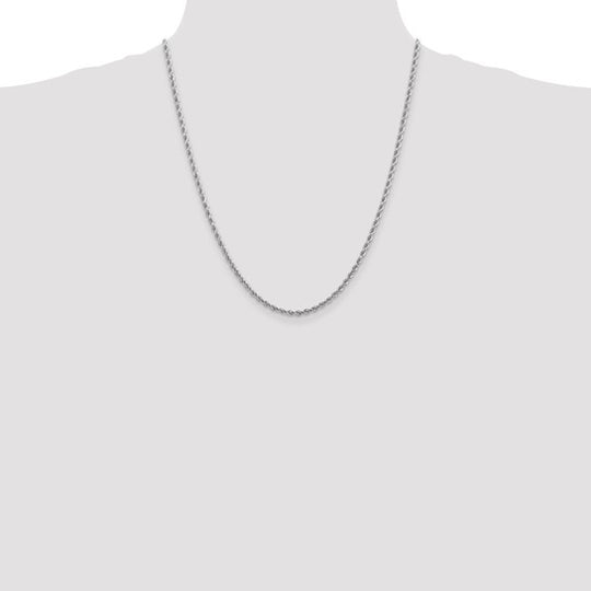 Cadena de Oro Blanco 10K – 2.75 mm, 24” Estilo Cuerda Corte Diamantado