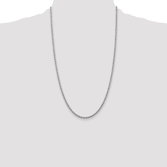 14K White Gold Diamond Cut Rope Chain, 26 Inches, 2.75 mm with Lobster Clasp