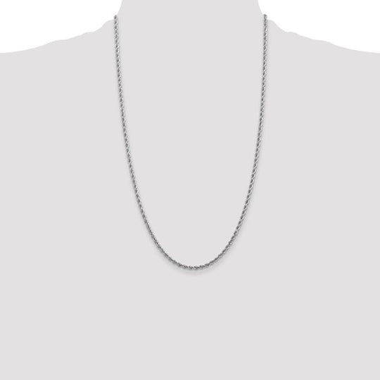 14K White Gold Diamond Cut Rope Chain, 26 Inches, 2.75 mm with Lobster Clasp