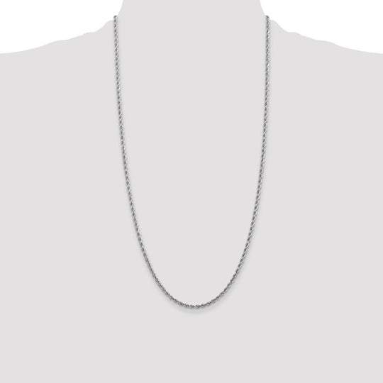 Cadena de Cuerda de Oro Blanco 10K de 2.75 mm con Corte Diamante - 16 Pulgadas