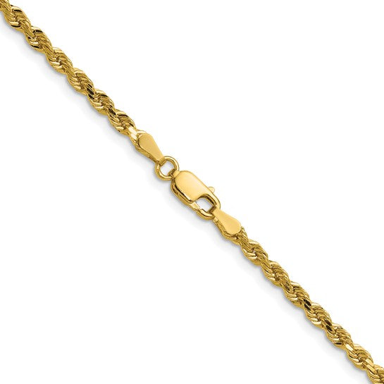 Cadena de Oro Amarillo de 14K — 30 pulgadas, 3 mm, Estilo Cuerda con Corte Diamante y Cierre de Langosta