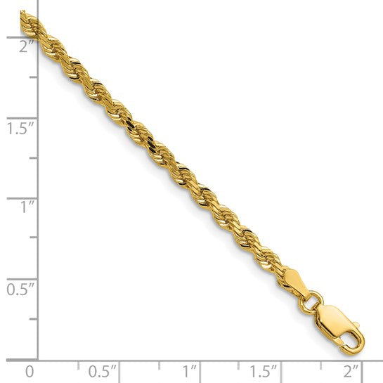 Cadena de Cuerda con Corte Diamante de 14K, 16 pulgadas, 3 mm con Cierre de Langosta