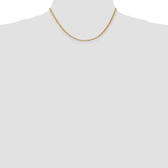 14K Diamond Cut Rope Chain, 16 inches, 3mm with Lobster Clasp