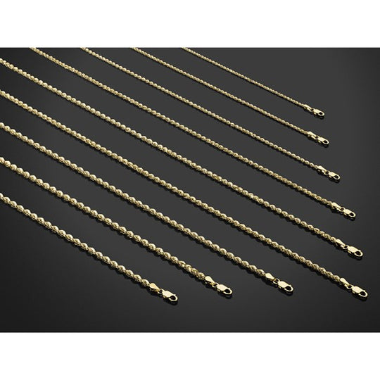 14K Yellow Gold Diamond Rope Chain, 30 Inches, 3.75 mm with Lobster Clasp
