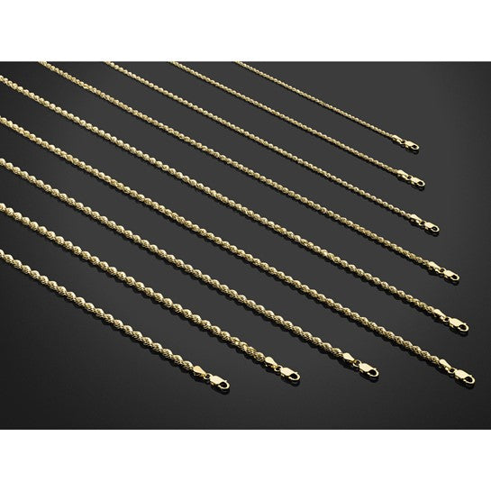 Cadena de Cuerda Diamantada en Oro Amarillo de 14K, 30 Pulgadas, 3.75 mm con Cierre Tipo Langosta