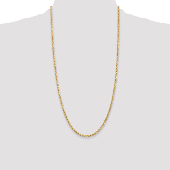 Cadena de 14K de 28 Pulgadas y 3 mm con Diseño de Cuerda y Cierre de Langosta