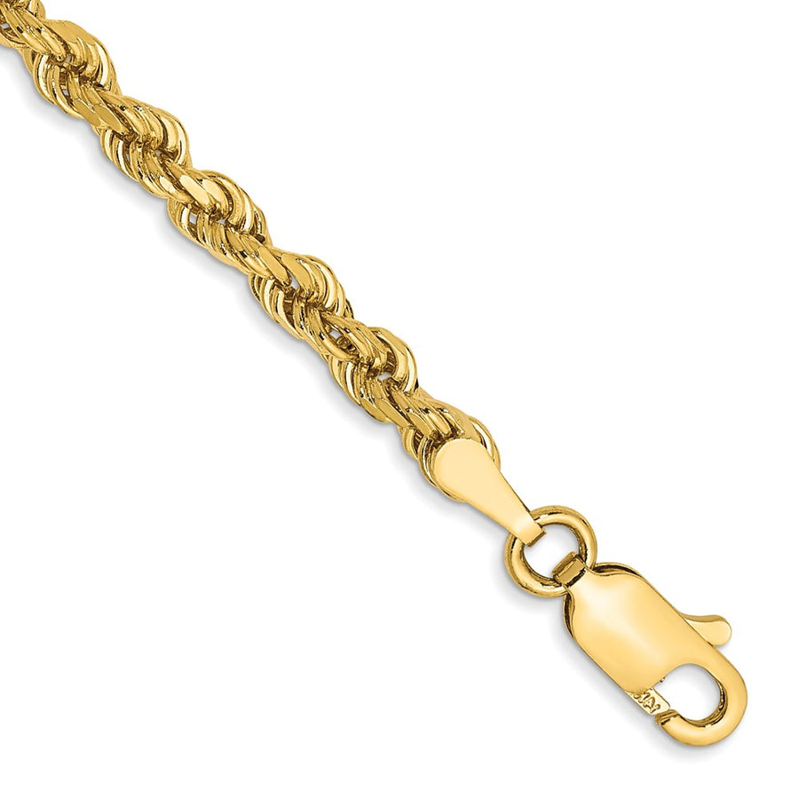 14K Tobillera de Oro Amarillo de 9 Pulgadas con Cadena Rope Cortada a Diamante y Cierre de Langosta (3 mm)