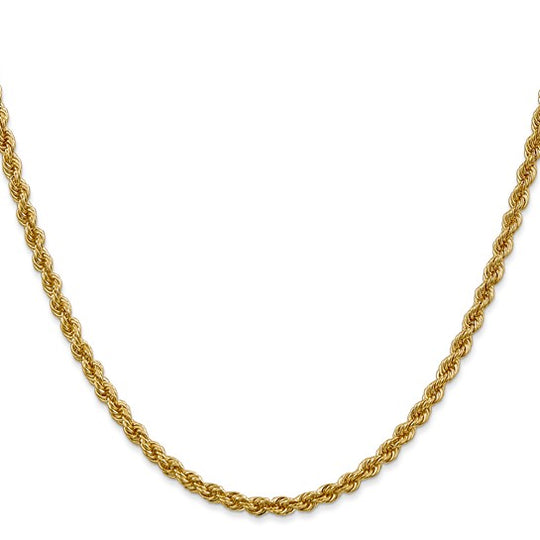 Cadena de Cuerda Regular de 14K Oro Amarillo de 36 Pulgadas y 3mm con Cierre de Langosta
