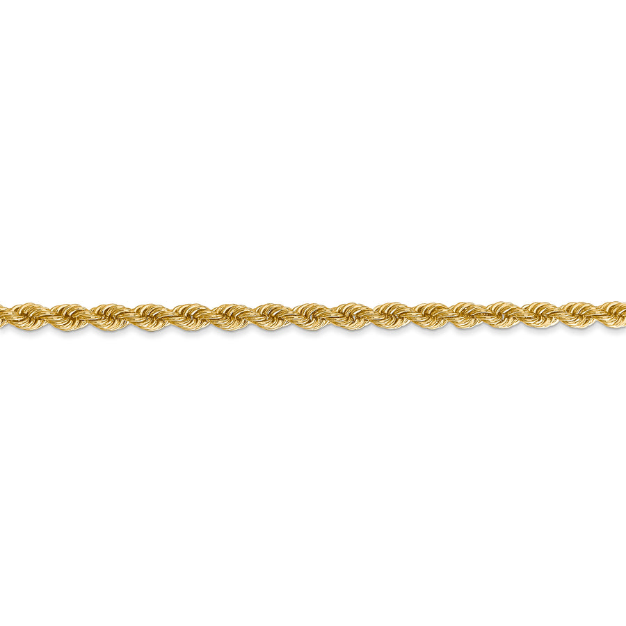 Cadena de Cuerda Regular en Oro Amarillo de 14k, 30 Pulgadas, 3 mm, con Broche Langosta
