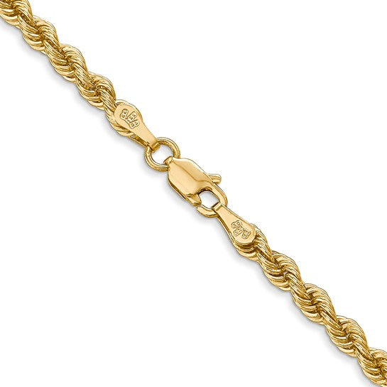 Cadena de Oro Amarillo 14K – 3 mm, 16 Pulgadas, Cuerda Clásica con Broche Langosta