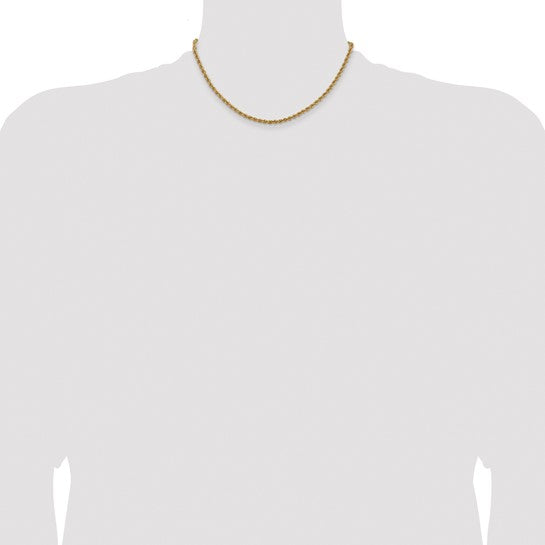 Cadena de Oro Amarillo 14K – 3 mm, 16 Pulgadas, Cuerda Clásica con Broche Langosta
