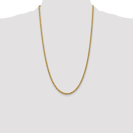 Cadena de Oro Amarillo de 14K – Tipo Soga de 26 pulgadas y 3 mm con Broche Langosta