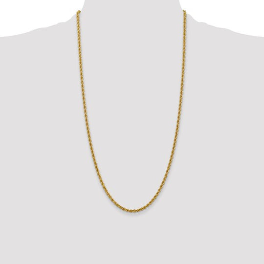 14K Yellow Gold Chain – 28 inches, 3mm, Regular Rope Chain with Lobster Clasp