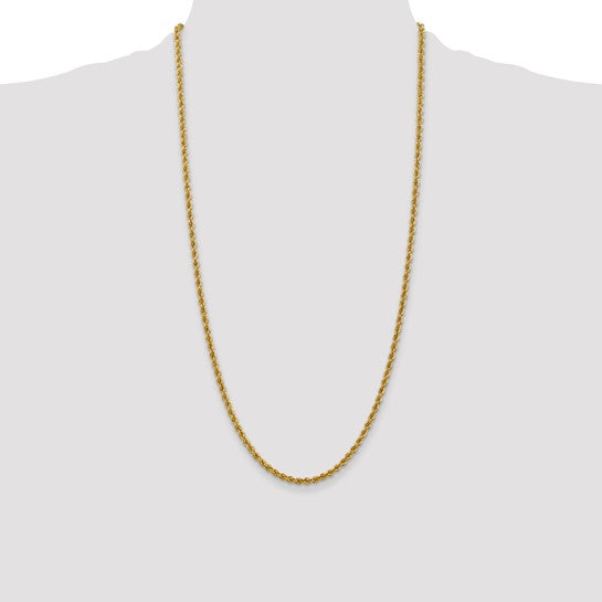 Cadena de Oro Amarillo 14K – 28 pulgadas, 3 mm, Cadena de Cuerda Regular con Cierre de Langosta