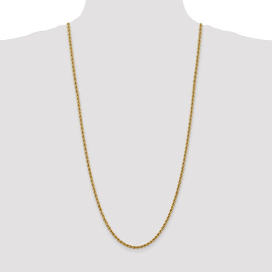 14k Yellow Gold Regular Rope Chain, 30 Inches, 3 mm, with Lobster Clasp