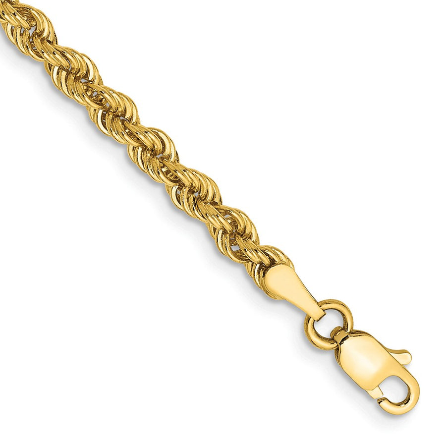 Anklet de Oro Amarillo de 14K de 9 Pulgadas y 3 mm con Cadena de Cuerda Regular y Cierre de Langosta