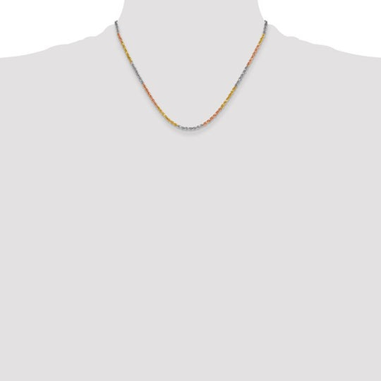 14K Gold 18 Inch 3mm Diamond Cut Tri-Color Rope Chain with Lobster Clasp