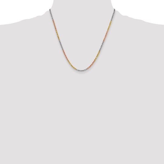 20-inch 14K Tri-color 3mm Diamond-Cut Rope Chain with Lobster Clasp
